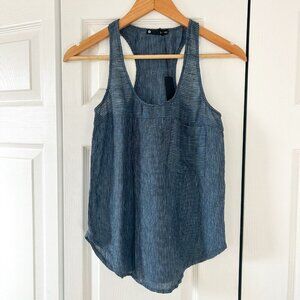 NWT REVOLVE Krisa 100% Linen Striped Racerback Tank Top Blue White Pocket